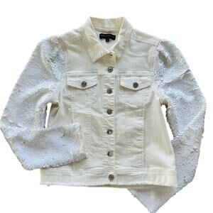Generation Love Rosie Jean Jacket Size XS White Sequins Off-White Denim